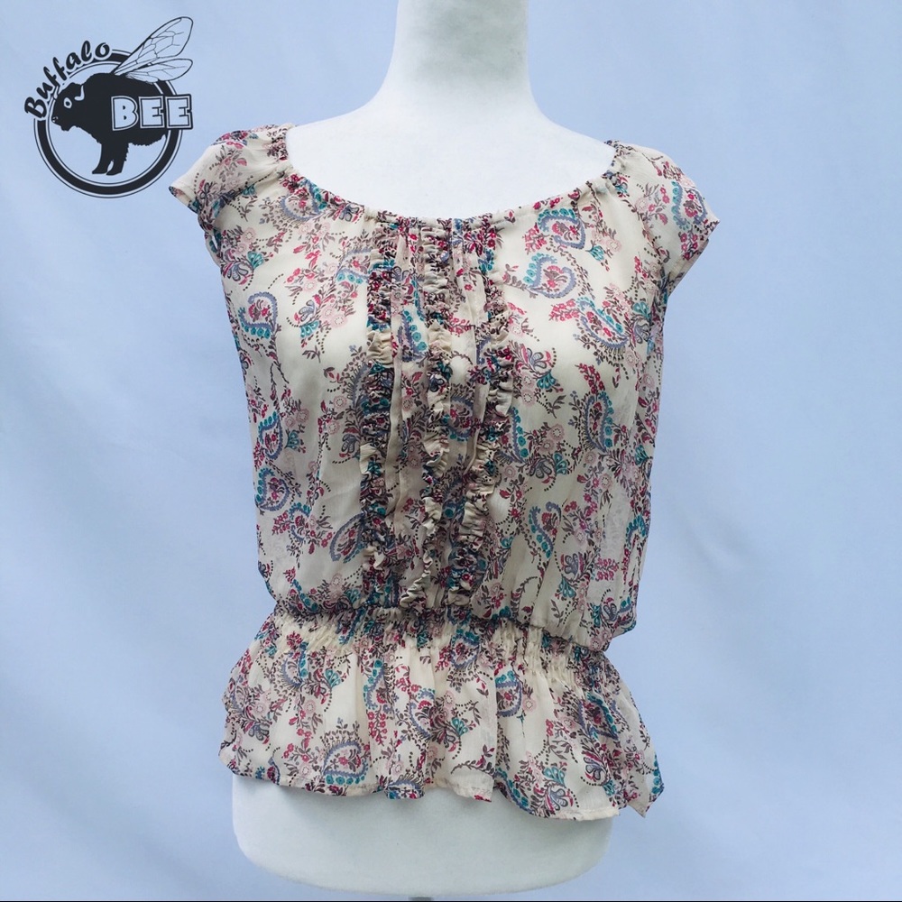 Mossimo semi-sheer ruffled paisley top size L